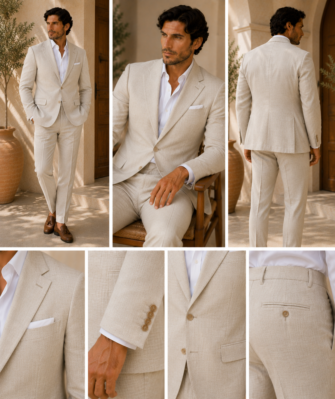 Men's Classic Three-Piece Linen Blend Suit 3